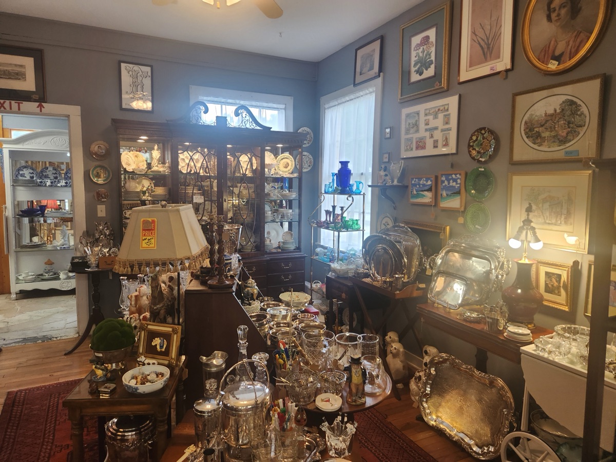Antiques and furniture inside Terrace Oaks Antique Mall in Mount Pleasant, South Carolina