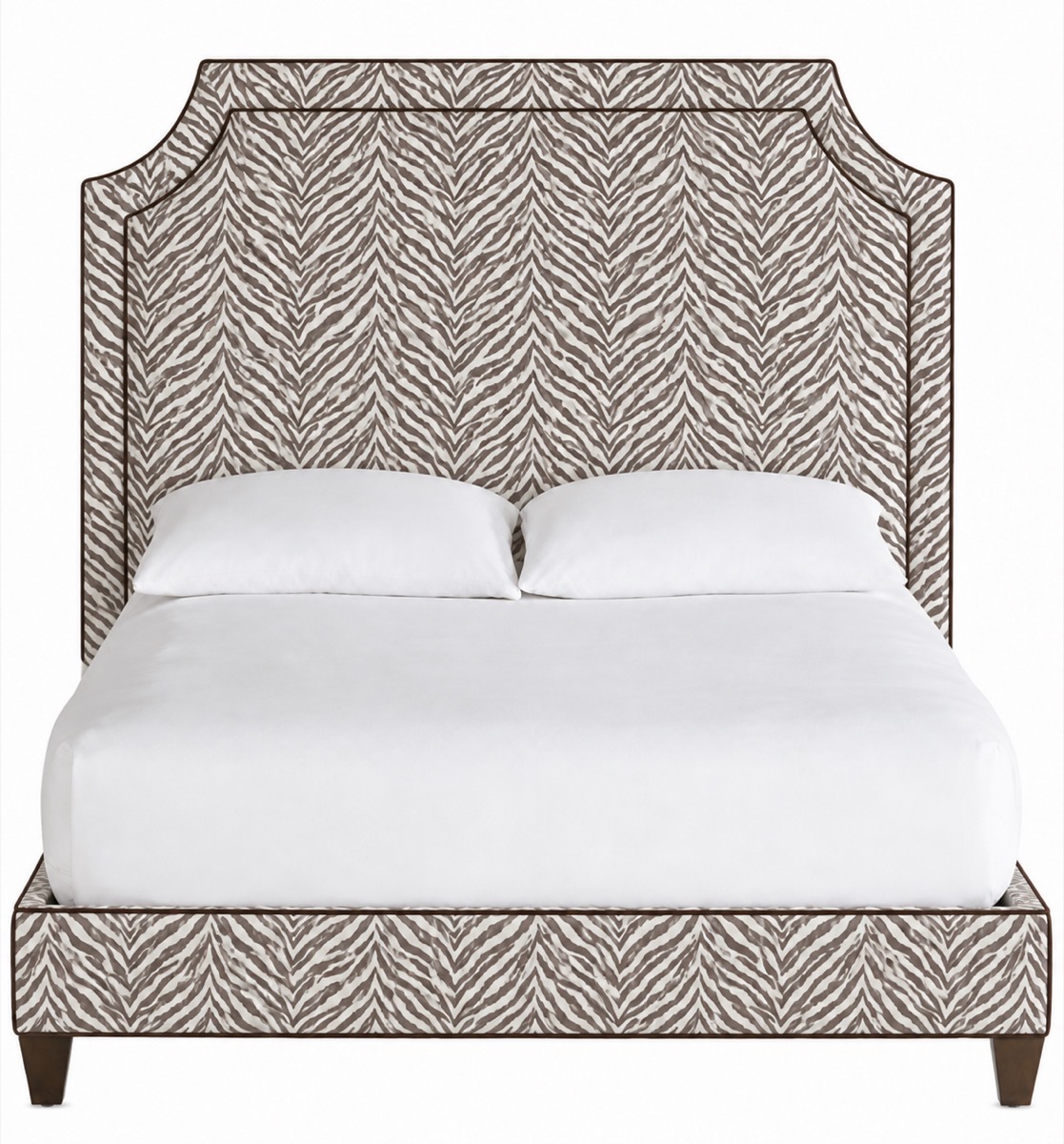 Ethan Allen Lianna bed upholstered in a bold zebra print fabric